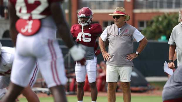 Nick Saban overseeing practice